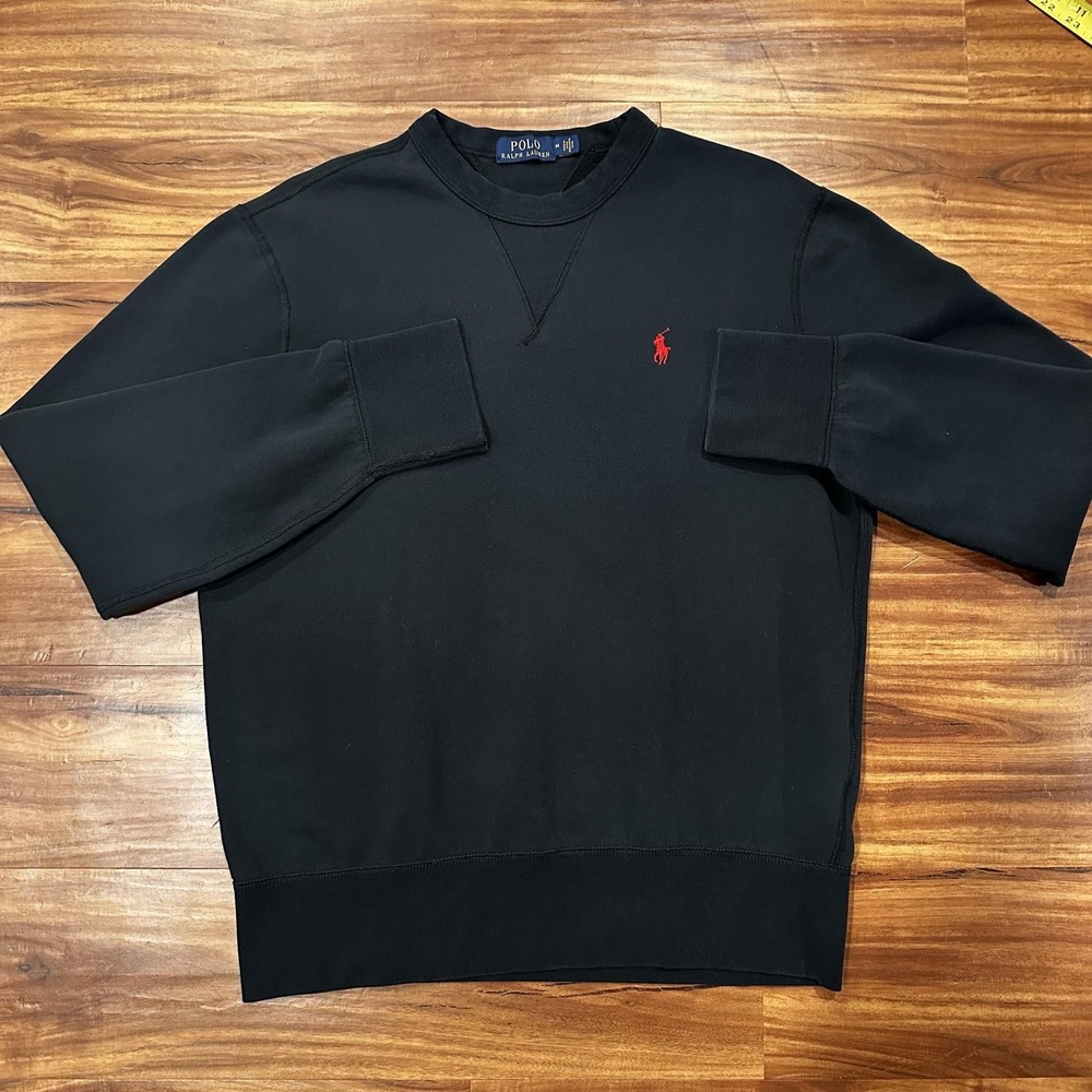Polo Ralph Lauren Sweatshirt Mens Medium Black Crewneck Pullover Pony Logo